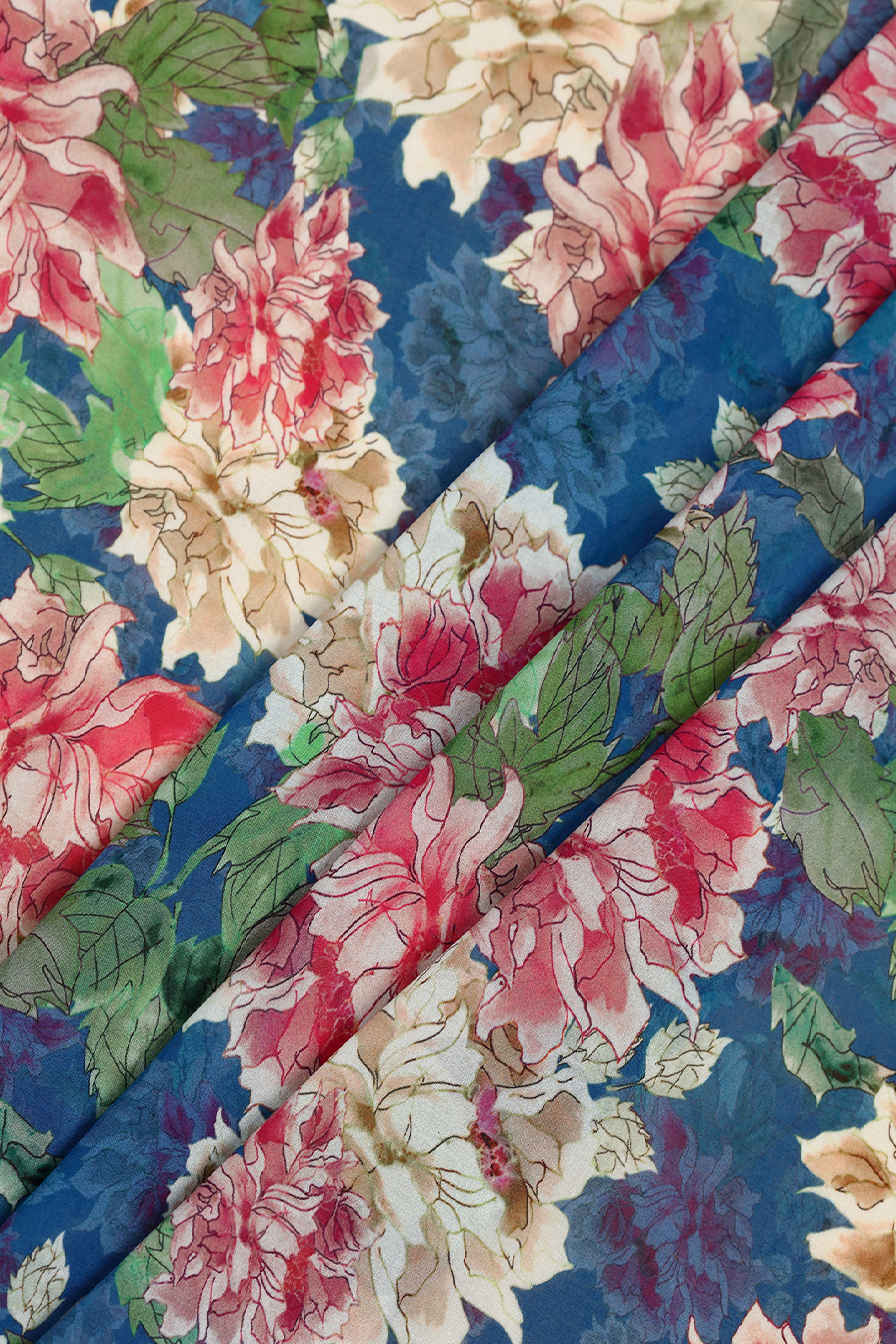 True Cobalt Floral Printed Voile