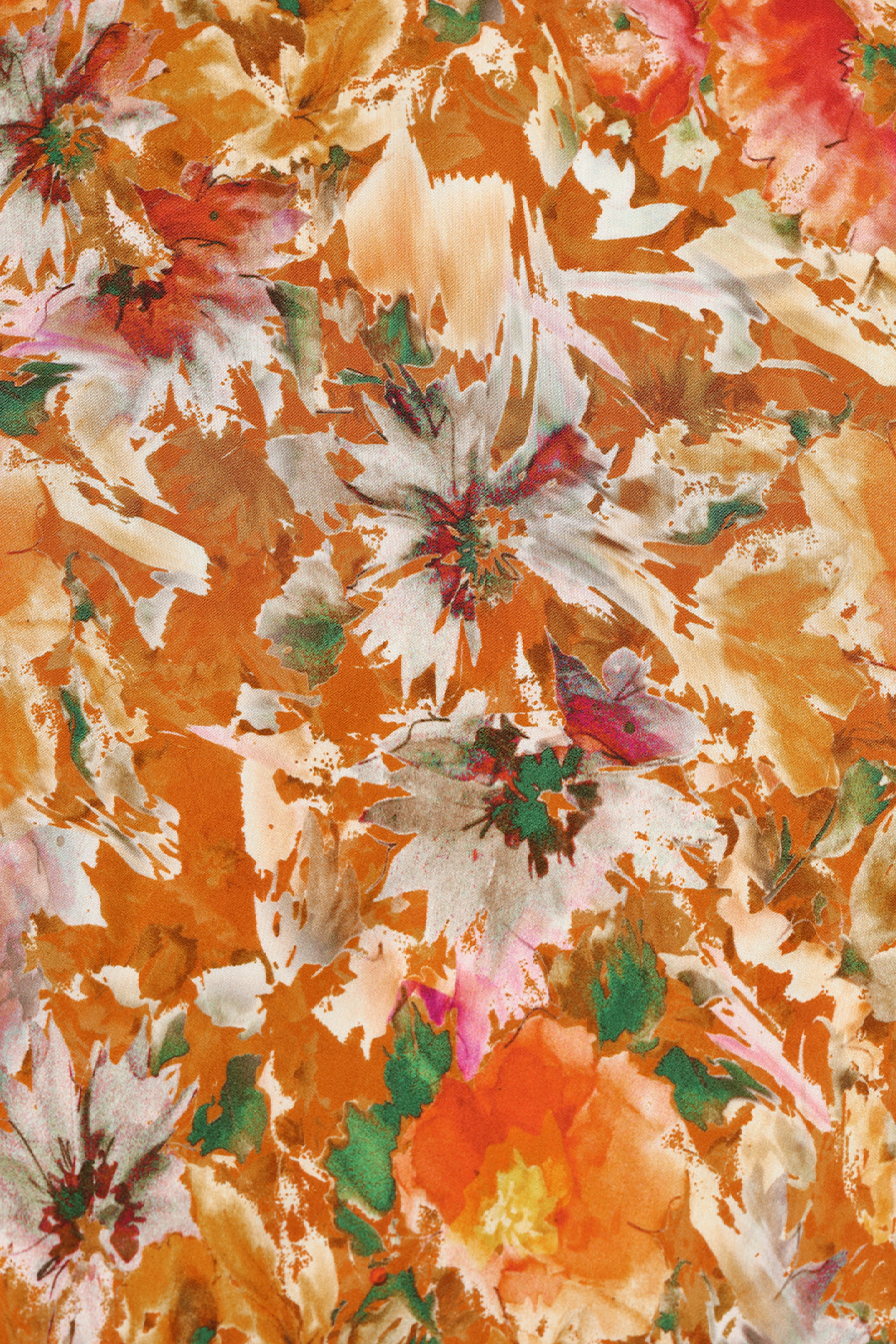 Vibrant Orange Floral Printed Modal Satin