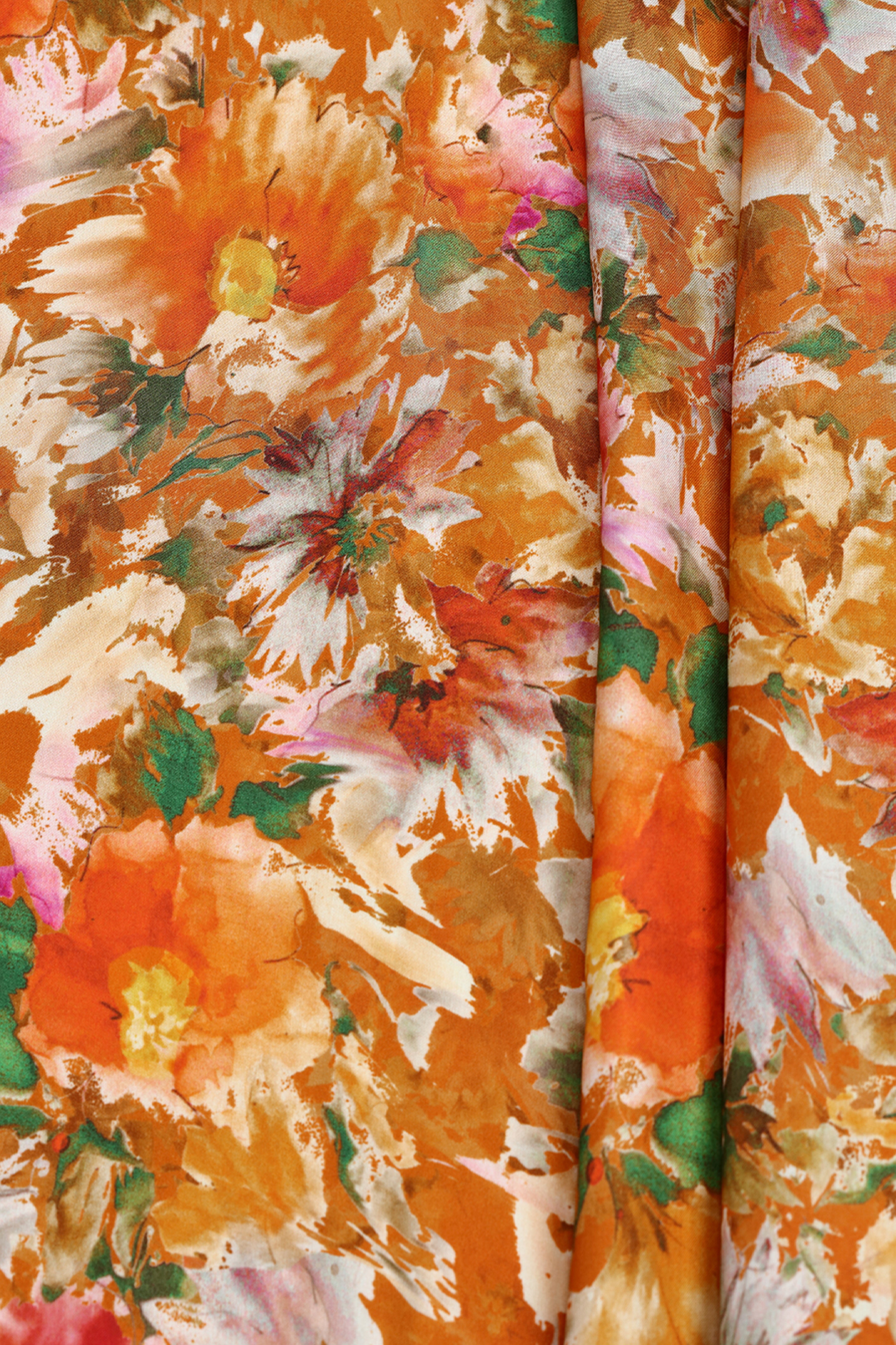 Vibrant Orange Floral Printed Modal Satin